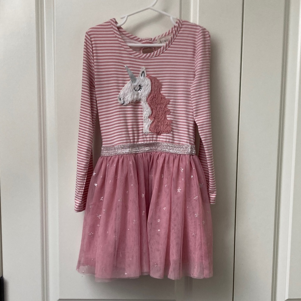 btween Unicorn Pink and White tutu Striped Dress